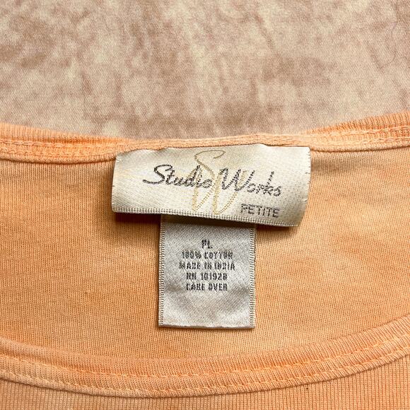 Vintage 90s Studio Works Sequin Floral Shirt Tie Dye Boxy Orange Fairy Boho Y2K - Picture 4 of 7